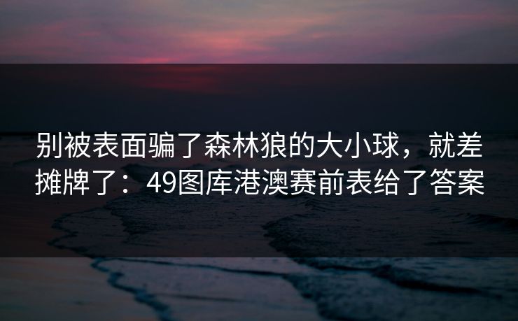 别被表面骗了森林狼的大小球，就差摊牌了：49图库港澳赛前表给了答案